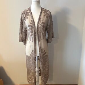 Rebellion Again Sheer Lace Kimono Open Front Cardigan Swimsuit Cover. Size M